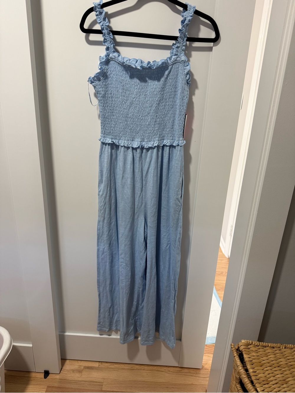 Riley & Rae Light Blue Smocked Ruffle Jumpsuit